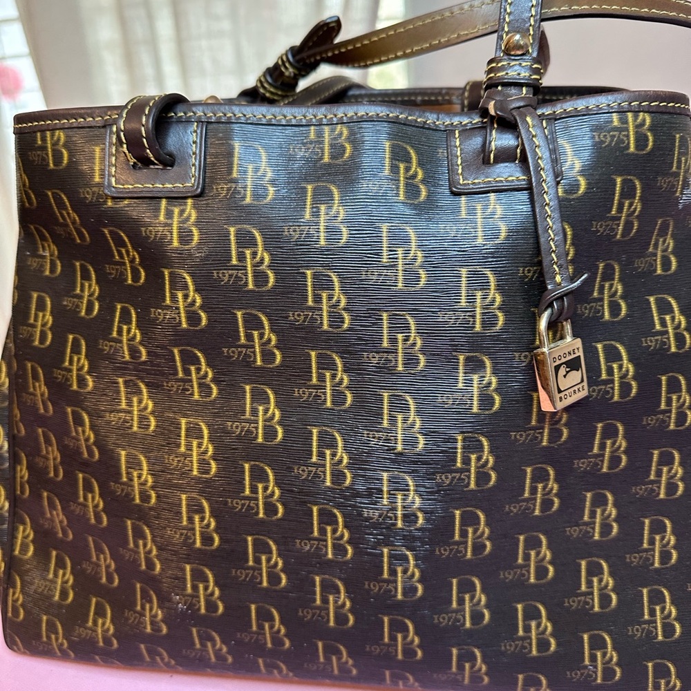Dooney & Bourke Brown & Gold Signature DB Tote - Picture 3 of 7